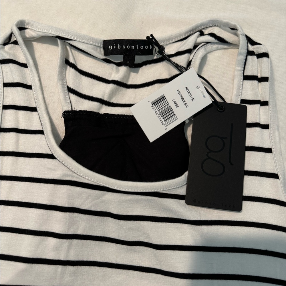 Gibsonlook tank top with black stripes and bow